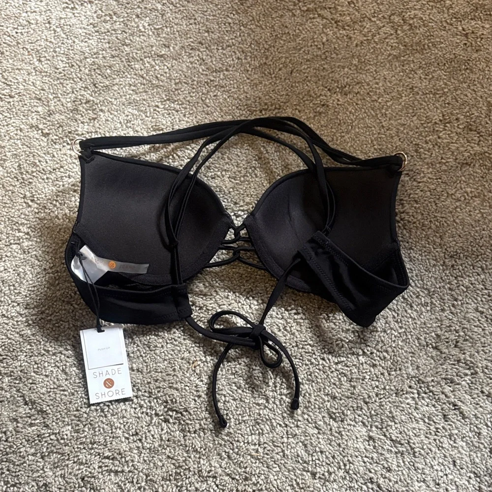 New Shade & Shore Black strappy crossover back swim bra size 34b